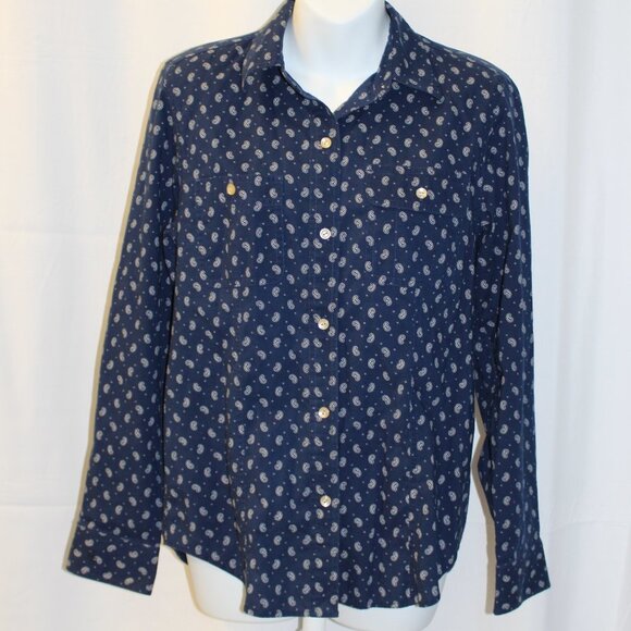 Lauren Ralph Lauren Women's Long Sleeve Button Up Top Navy Paisley Print Small - Picture 2 of 11